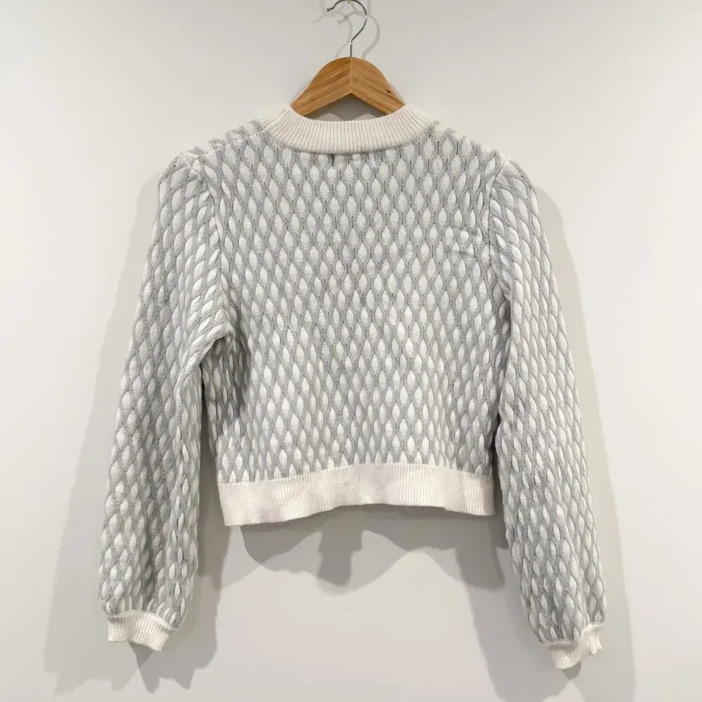ANTHROPOLOGIE Pepin Diamond Knit Crop Pullover Sweater Gray Ivory XS EUC - Picture 5 of 5